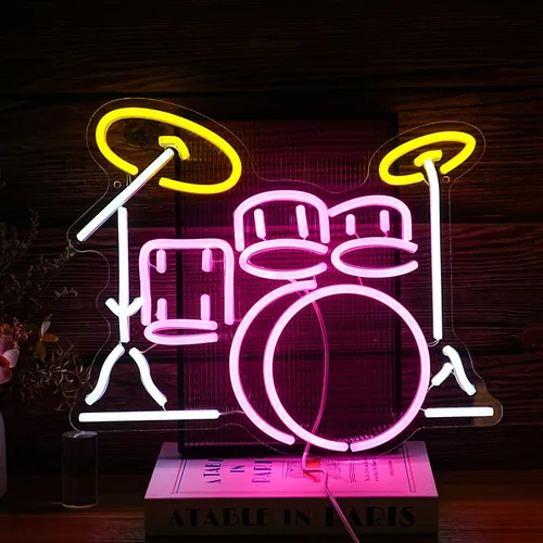 Señal de Juego de Tambores de Neón Regulable Luz de Neón LED Vibrante para Amantes de la Música Decoración de Pared para Dormitorio Estudio Bar Luz