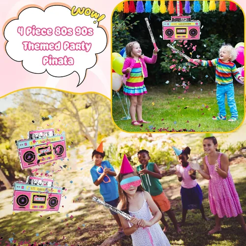 Miniatura 6 de El juego de radio Boombox de los años 80 y 90 incluye boombox para piñata y palo de murciélago, confeti de colores para adultos y niños, 80 y 90