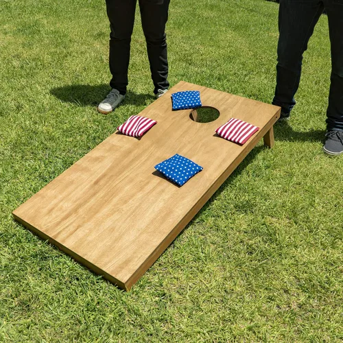 Miniatura 4 de GoSports 4 ft x 2 ft Regulation Size Wooden Cornhole Boards Set with Light Brown Finish - Includes Carrying Case and Bean Bags Negro- gris