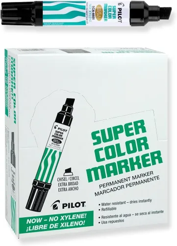 Pilot Super Color Jumbo - Marcadores permanentes recargables, tinta negra sin xileno, punta de cincel extra ancha, marcadores permanentes jumbo,