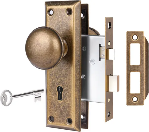 Miniatura 8 de Paquete de 2 pomos de puerta falsos vintage de una cara para interiores, pomos de puerta falsos de placa larga antiguos en níquel cepillado