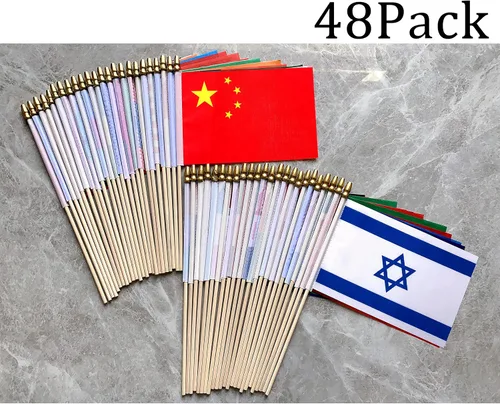 Miniatura 6 de Asia Asia 48 países banderas fijadas en palo de madera pequeña mini bandera de mano, 5x8 pulgadas