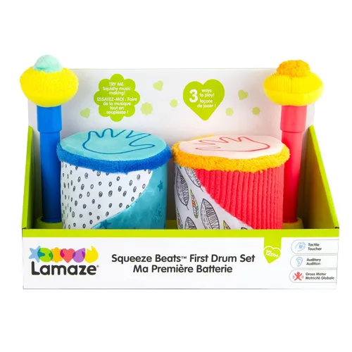 Miniatura 7 de Lamaze Squeeze Beats First Drum Set – Juguete sensorial para bebé incluye divertidos sonidos de animales – Juguetes musicales coloridos