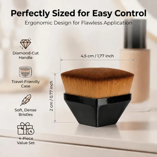 Miniatura 2 de BEAHOT Paquete de 4 brochas de maquillaje de base, juego de brochas Kabuki de parte superior plana para líquidos, crema y polvo, cepillo facial