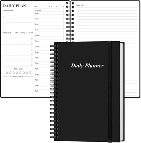 Agenda diaria sin fechas, A5 de lista de tareas por hora, planificador de citas con espiral, tapa dura de PVC, bolsillo interior, cierre elástico,