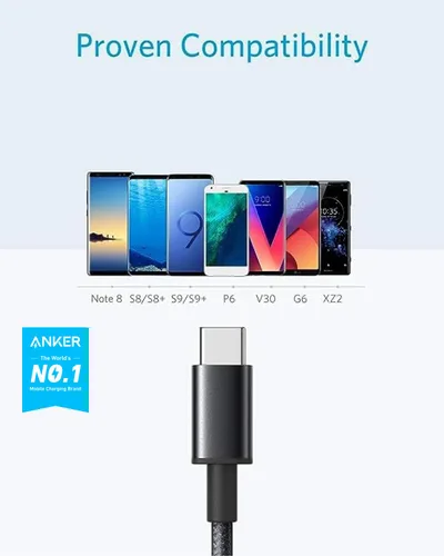Miniatura 2 de Anker Cable [2 unidades, 10 pies], cable USB A a USB C para iPhone serie 17, Samsung Galaxy S10 S10+, LG V30, Beats Fit Pro y más (negro)