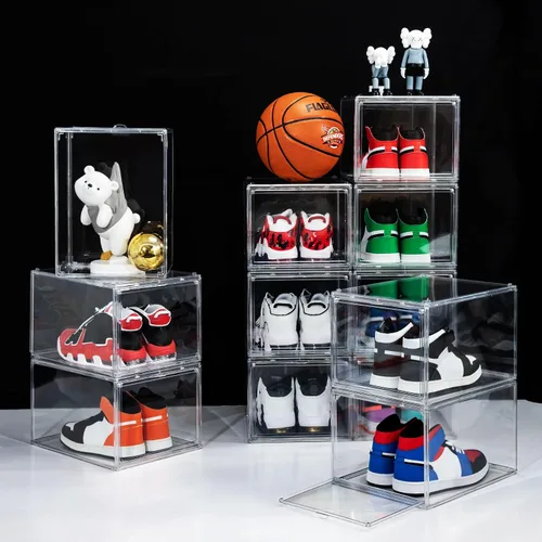 Miniatura 3 de Paquete de 12 cajas para zapatos, contenedor de caja para zapatillas de plástico acrílico transparente apilable, caja organizadora de zapatos