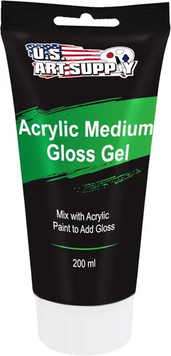 U.S. Art Supply Gel Medio Acrílico Transparente con Efecto Lacado, 200ml - (6.7 Onzas) Tubo - Aumenta el Brillo, la Viscosidad y la Transparencia