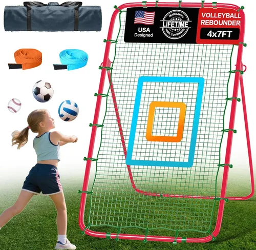 Miniatura 13 de Red de rebote para voleibol de 7x4 pies, red de rebote ajustable de 5 ángulos para practicar zambullidas, posicionamiento, clavado