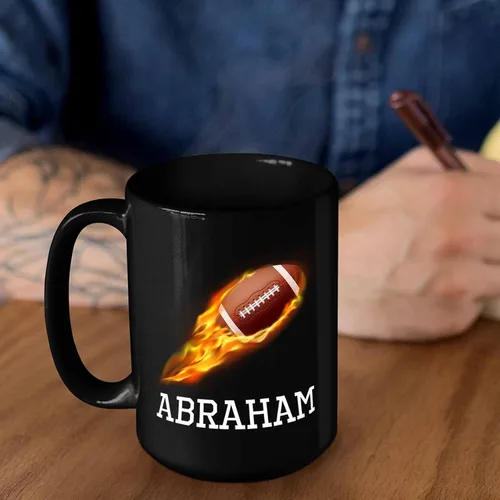 Miniatura 6 de Taza de café de fútbol personalizada con nombre, regalos para hombres, mujeres, amantes del fútbol, taza de cerámica negra personalizada de 11 onzas