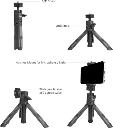 Miniatura 4 de Ruittos Soporte de trípode para teléfono y palo para selfie para iPhone, cámara web, escritorio, Sony, cámara Canon G7x, Go Pro, trípode de viaje