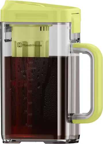 Miniatura 8 de Maestri House Cafetera Compacta para Café de Infusión Fría, Jarra de Tritan Ahorradora de Espacio de 40oz para Té Helado y Café, Filtro de 350