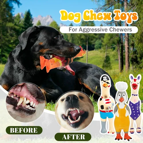 Miniatura 5 de Silipull 6 juguetes de goma chirriantes para perros, pollo gritando, látex, goma suave, masticar, juguetes molares interactivos divertidos