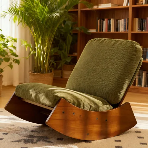 Miniatura 11 de HAZO Mecedora para cuarto de bebé, tapizada de tela de pana, con respaldo alto, mecedora, cómoda silla auxiliar individual para sala de estar, Canela