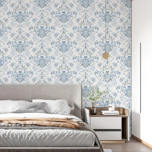 Miniatura 6 de Papel tapiz para despegar y pegar para decoración del hogar, cocina, flores silvestres azules, vinilo extraíble, autoadhesivo, para estantes