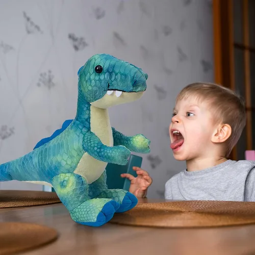 Miniatura 3 de HollyHOME Juguete de dinosaurio T-Rex de peluche con escamas texturizadas suaves y realistas, lindo regalo de dinosaurio para niños, azul y blanco