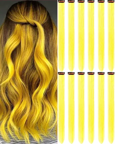 Miniatura 19 de 12 extensiones de cabello negro con clip, extensiones de cabello de color de 22 pulgadas, extensiones de cabello sintético largo y lacio para mujer