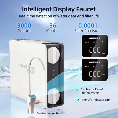 Miniatura 3 de MIZUDO Sistema de ósmosis inversa sin tanque de 1000GPD, sistema de filtración de agua RO de 9 etapas debajo del fregadero, 3:1 de pureza a drenaje