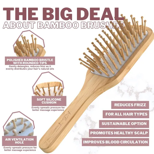 Miniatura 3 de Cepillo de bambú, peines de cola de rata y botella rociadora de cabello Cepillo de bambú natural y peine de madera con botellas de spray de niebla