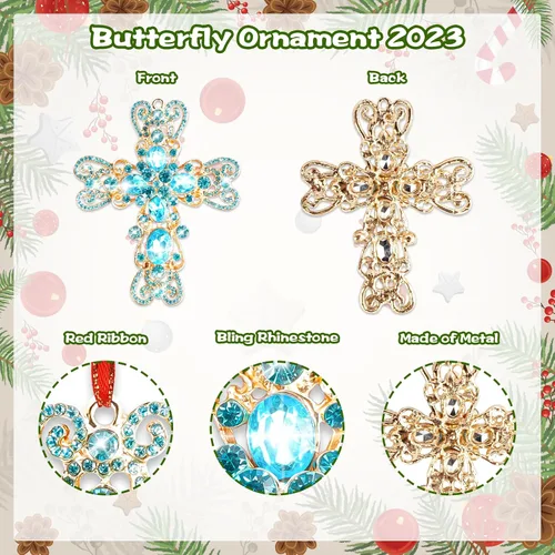 Miniatura 7 de JUESMOS Adorno navideño de cruz azul 2024 – Cruz de metal, adornos religiosos cristianos de Navidad, recuerdo para la natividad, regalos
