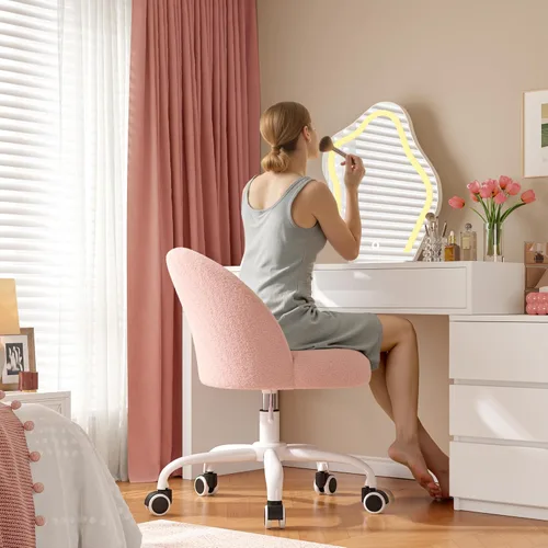 Miniatura 3 de DurayLoly Silla de tocador con ruedas, bonita silla de escritorio con respaldo, silla de oficina sin brazos ajustable en altura, soporte lumbar