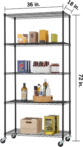 Miniatura 3 de Estantería de alambre ajustable de 5 niveles con ruedas, estante de alambre para organización de cocina, almacenamiento de garaje, capacidad de 400