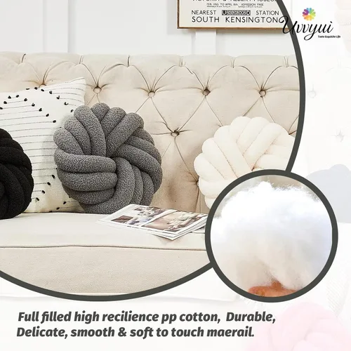 Miniatura 3 de Uvvyui Almohadas de Nudo, Almohadas Decorativas de 14 Pulgadas, Almohadas Redondas, Cojín Suave Hecho a Mano, Almohada de Bola Anudada, Cojín