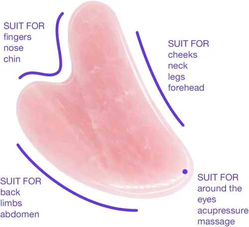 Miniatura 2 de Gua Sha - Herramienta de masaje de cuarzo rosa, herramienta facial de jade para cuello, cuerpo, spa, acupresión, raspado, masaje, tratamiento