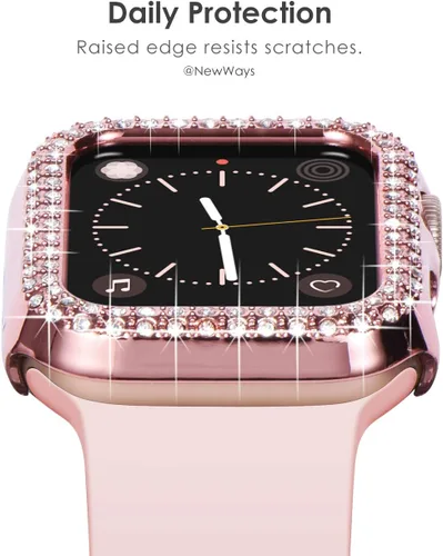 Miniatura 5 de Carcasa NewWays Bling Cases para Apple Watch de 1.5 pulgadas, 1.56 pulgadas, 1.65 pulgadas, 1.73 pulgadas, Negro/Rosa/Oro Rosa/Plata/Transparente