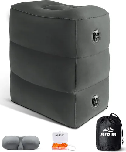 Miniatura 8 de Almohada Reposapiés Inflable para Viaje, Cama de Avión para Niños, Almohada de Reposo de Piernas de 3 Capas Ajustable, Artículos Esenciales de Viaje