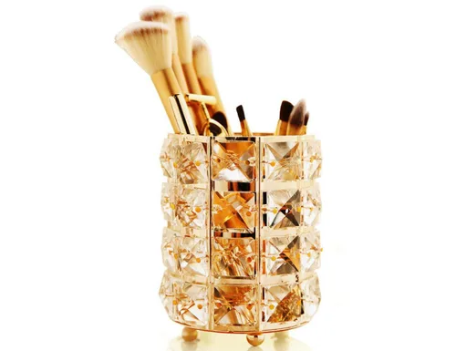 Miniatura 2 de Organizador de brochas de maquillaje de cristal dorado para cosméticos, brochas de peine, estuche de almacenamiento para lápices de cejas, dorado