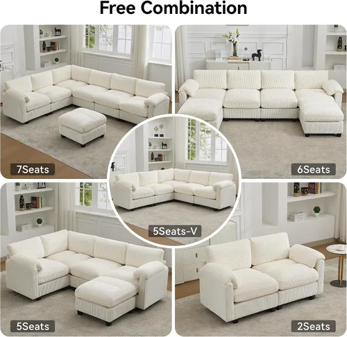 Miniatura 6 de Sofá biplaza modular de 61 pulgadas, asiento extra profundo para sala de estar, sofá de pana profundo con almohadas para reposabrazos, cosido