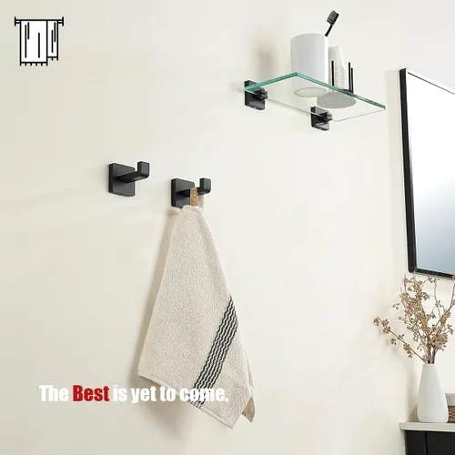 Miniatura 3 de JQK TH250-PB-P2 - Gancho para toallas de baño, color negro, para cocina, garaje, acero inoxidable 304, grosor de 0.031 in, 2 unidades, negro mate