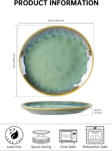Miniatura 2 de Henten Home Platos de postre de cerámica, juego de 4 platos de ensalada de 8.5 pulgadas, platos de porcelana para servir bocadillos para pastel