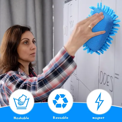 Miniatura 5 de Epakh 4 borradores magnéticos de borrado en seco, borrador magnético de microfibra lavable para uso doméstico y oficina (azul)