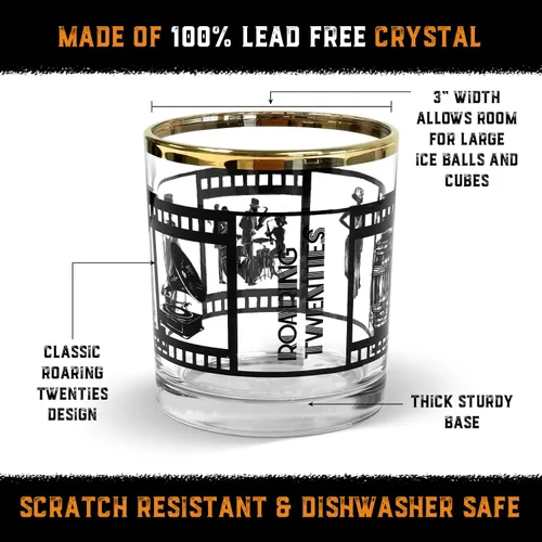Miniatura 3 de Roaring - Juego de 4 vasos de whisky para decoración de fiesta de los años 20, cristalería de cristal de primera calidad con elegante caja