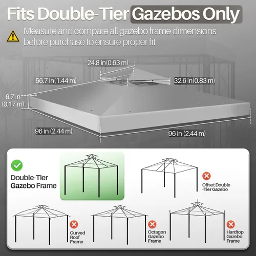 Miniatura 4 de Flexzion Cubierta de repuesto para toldo de 8 x 8 pies (7.9 ft x 7.9 ft), cubierta superior de doble nivel con protección UV30+, resistente a