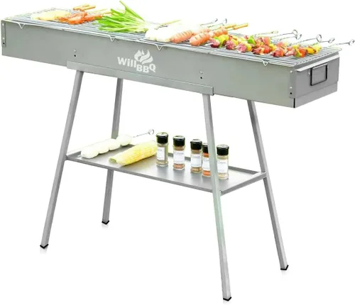 WILLBBQ Parrillas de Carbón de Calidad Comercial Hibachi BBQ Portátil Plegable para Brochetas de Cordero, Parrilla de Camping para Barbacoa para Uso
