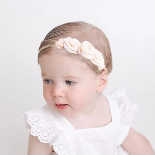Miniatura 2 de Diademas de niña de nylon con flores elásticas, 3 piezas, accesorios para el pelo, regalo para recién nacidos, bebés y niños pequeños (TU-HDJ-3PCS)
