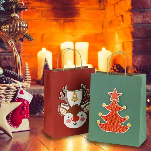 Miniatura 3 de BagDream Bolsas de regalo pequeñas, 25 bolsas de papel rojo de 5.25 x 3 x 8 pulgadas con asas, bolsas de papel kraft para regalos pequeños