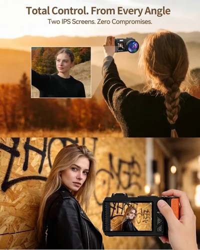 Miniatura 3 de Cámara digital 8K para fotografía, cámara de vlogging WiFi de 92MP para pantalla frontal y trasera, zoom digital 18X, cámara de apuntar y disparar