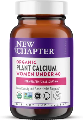 New Chapter Suplemento de calcio – Calcio vegetal orgánico para mujeres menores de 40 años, con vitamina D3 para absorción + vitamina K2 + magnesio,