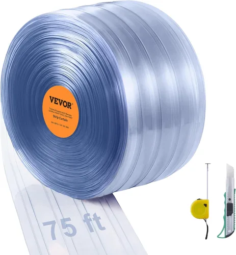 Miniatura 15 de VEVOR Tira de cortina, rollo a granel de 50 m de largo x 20 cm de ancho x 0,20 cm de grosor, tira de cortina de PVC acanalado transparente