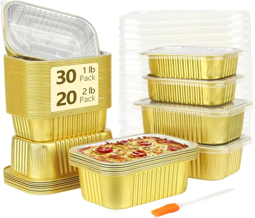 Miniatura 9 de LNYZQUS Sartenes de aluminio pequeños de 1 libra con tapas, paquete de 30 latas de aluminio de 16 onzas para hornear, recipientes sobrantes