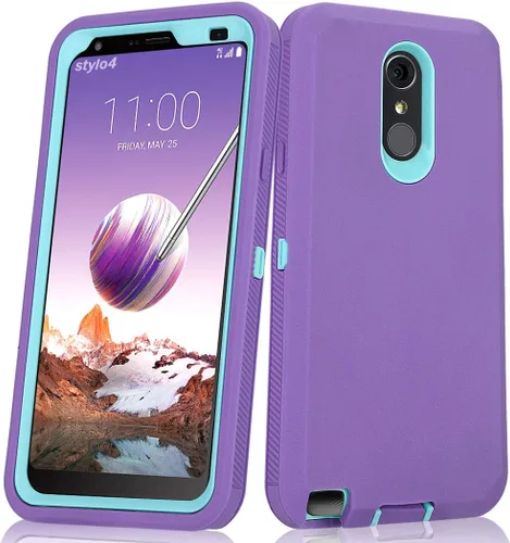 Miniatura 5 de Funda para LG Stylo 4 Plus con protector de pantalla integrado, híbrido de alto impacto resistente resistente a los golpes de cuerpo completo a Negro