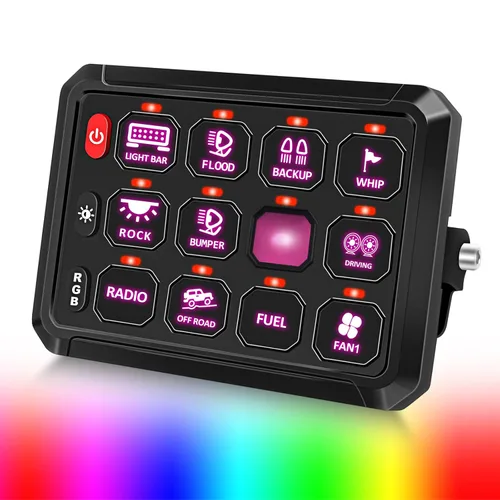 Miniatura 12 de Chelhead Panel de interruptor Bluetooth de 6 bandas, panel de interruptor de barco con disyuntor IP 65, impermeable, estroboscópico de flash