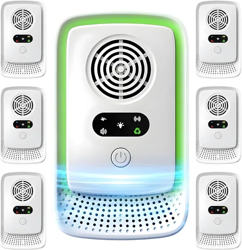 Aurasonic Repelente ultrasónico de plagas mejorado 2026 para interiores, paquete de 6 dispositivos enchufables para el hogar, la oficina y el almacén