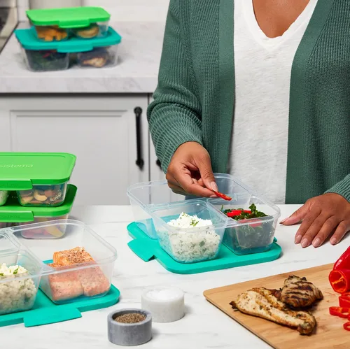 Miniatura 8 de Sistema Nest It - Recipientes de almacenamiento de alimentos para preparación de comidas con tapas, 2 compartimentos, 3.7 tazas, plástico, paquete