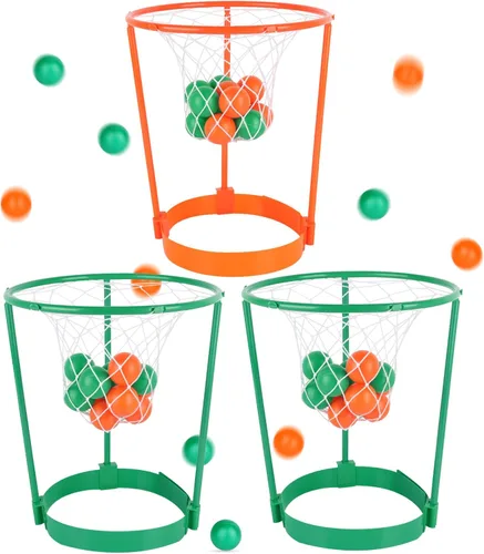 Hooqict Paquete de 3 piezas de juego de fiesta de baloncesto para niños y adultos, juego de diadema ajustable con 40 bolas para fiesta de carnaval,