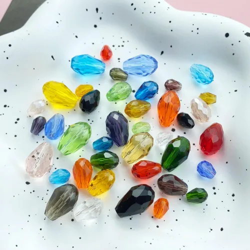 Miniatura 4 de 100 cuentas de cristal de lágrima de 0.236 x 0.315 pulgadas, forma facetada, agujero vertical, cuentas de vidrio sueltas, manualidades, pulseras